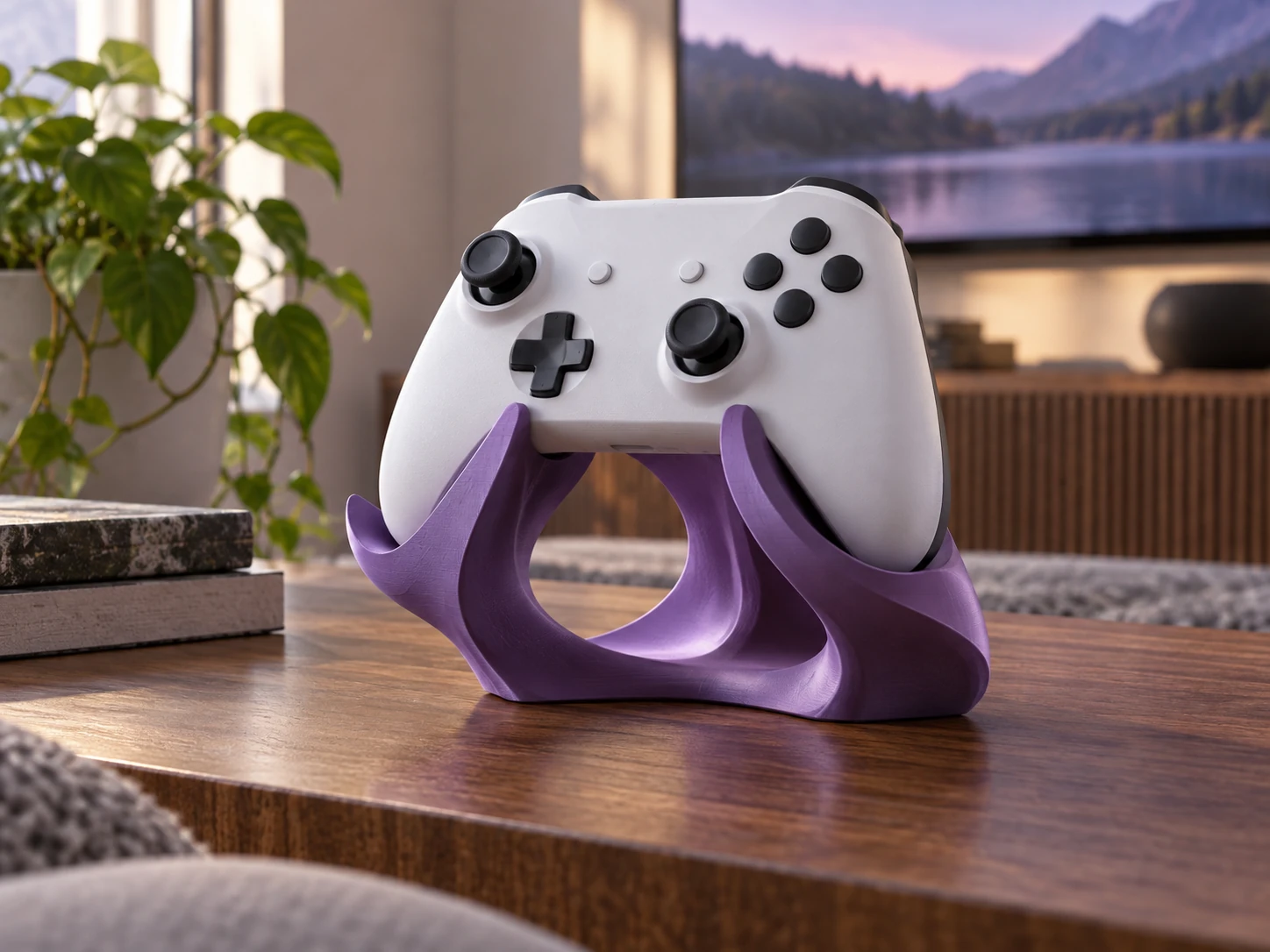 A purple cradle for your favorite controller.